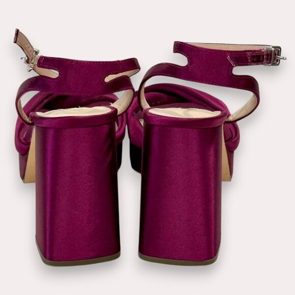 NINA STACIE WINE SATIN BLOCK-HEEL PLATFORM SANDALS HEELS WITH ANKLE-STRAP sz 10 - Picture 3 of 10
